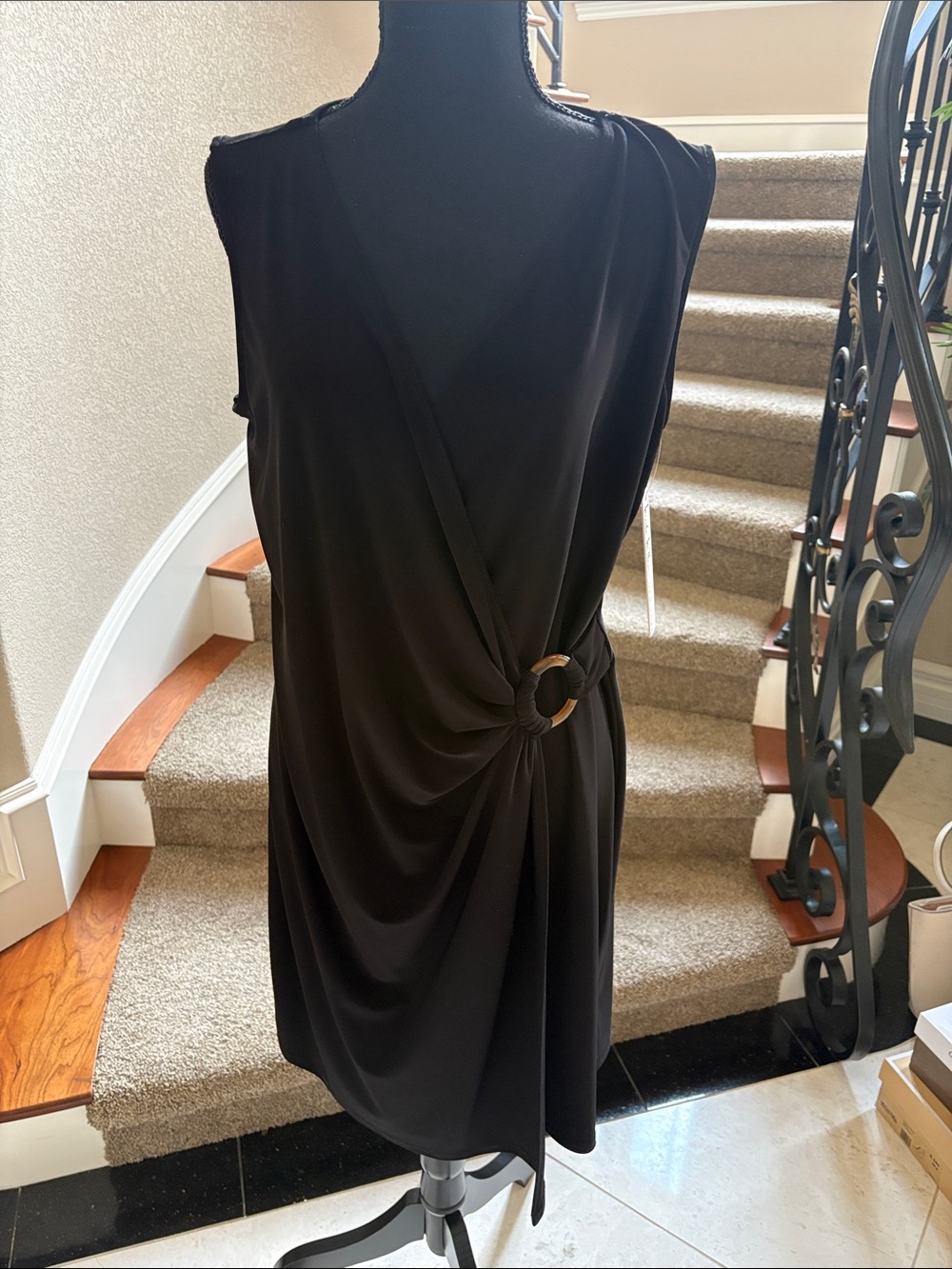 Nicole Miller Black Sleeveless Mini Dress with Ring Detail